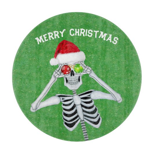 Kerst Skelet Glanzende Ornamenten Groen Goud Snijplank (Voorkant)