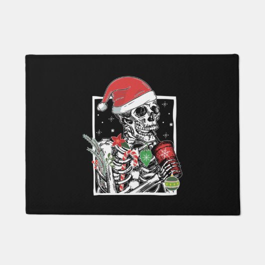 Kerst Skelet Lachende Schedel Drink Koffie S Deurmat (Voorkant)