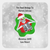 Kerst Skelet Ornamenten Helder Rood Groen Vierkante Sticker (Voorkant)