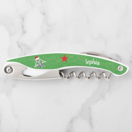 Kerst Skelet Ornamenten Santa Hat Star Groen Kurkentrekker (Voorkant)