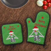 Kerst Skelet Ornamenten Sterren op Groen Ovenwant & Pannenlap Set