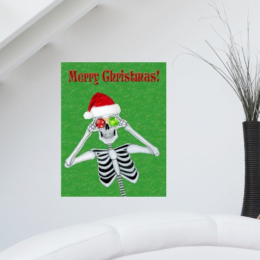 Kerst Skelet Pet Ornamenten Groen Gouden Flecks Poster