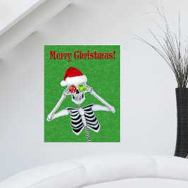 Kerst Skelet Pet Ornamenten Groen Gouden Flecks Poster