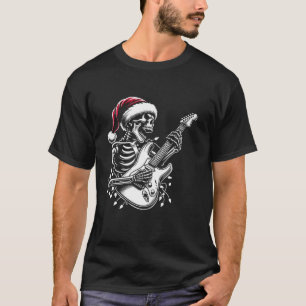 Kerst Skelet Spelen Gitaar Santa Hat Gitaar T-shirt