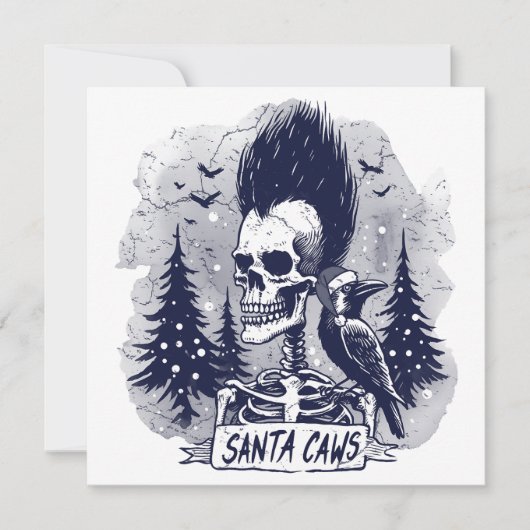 Kerst Skeleton en Raven Santa Caws Feestdagenkaart (Voorkant)
