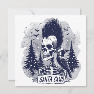 Kerst Skeleton en Raven Santa Caws Feestdagenkaart