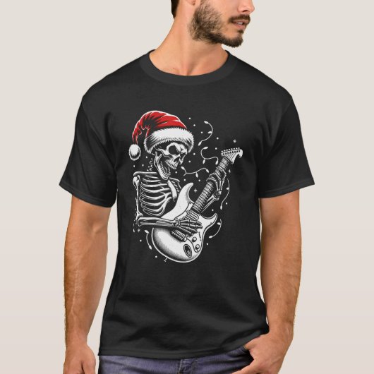 Kerst Skeleton Spelen Gitaar Rock En Roll Gu T-shirt (Voorkant)
