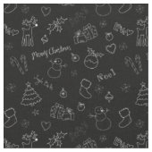 Kerst Sketch Doodles Zwart Stof (Close Up)
