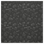 Kerst Sketch Doodles Zwart Stof (Swatch)