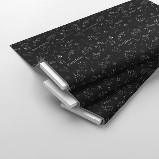 Kerst Sketch Doodles Zwart Stof