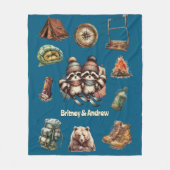 Kerst Ski Dierenpaar Wasbeer Buiten Blauw Fleece Deken (Voorkant)