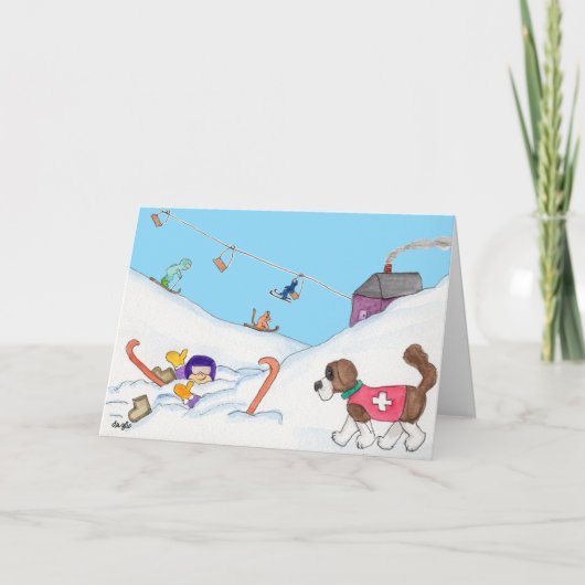 Kerst Ski Holiday Rescue Feestdagen Kaart (Voorkant)