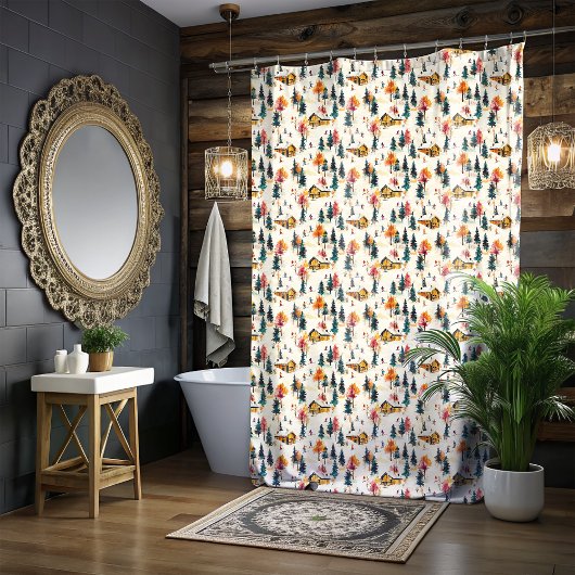 Kerst Ski Lodge Douchegordijn