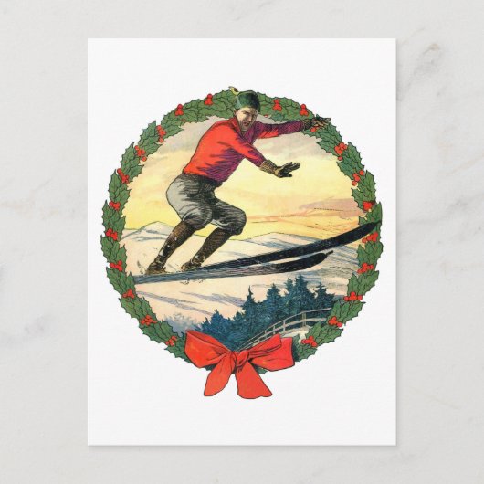 Kerst skispringen feestdagenkaart (Voorkant)
