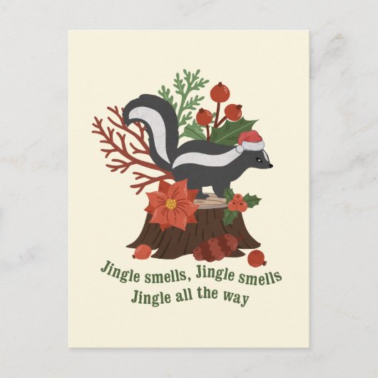Kerst Skunk Pun: Jingle ruikt Briefkaart (Voorkant)