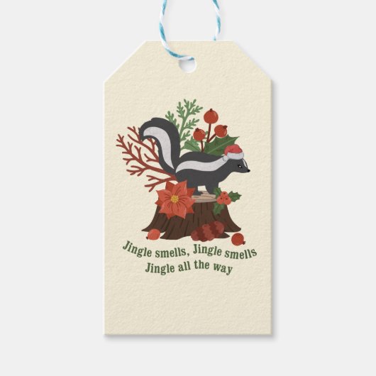 Kerst Skunk Pun: Jingle ruikt Cadeaulabel (Voorkant)