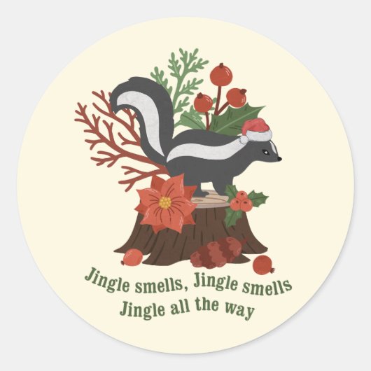 Kerst Skunk Pun: Jingle ruikt Ronde Sticker (Voorkant)