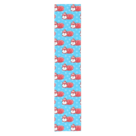 Kerst Slaap Kat Patroon Korte Tafelloper (Voorkant)