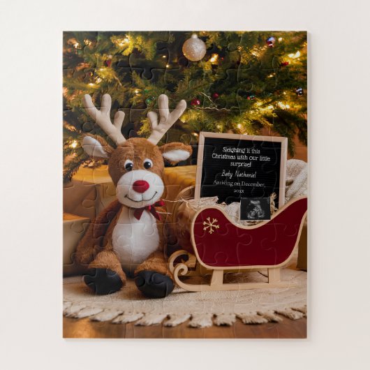 Kerst slee aankondiging zwangerschap legpuzzel (Verticaal)