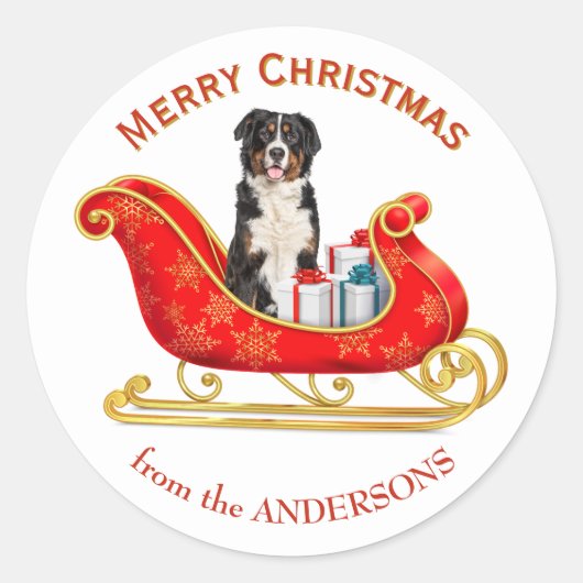 Kerst slee Berner Sennenhond Ronde Sticker (Voorkant)