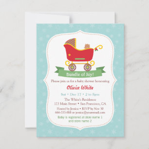 Kerst slee kinderwagen babyshower uitnodigingen