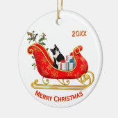 Kerst slee leuk zwart witte kat keramisch ornament (Links)