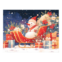 Kerst slee met cadeaus en sneeuwman