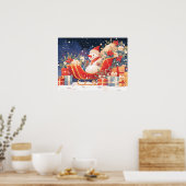 Kerst slee met cadeaus en sneeuwman poster (Keuken)