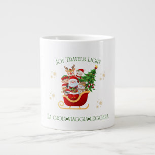 Kerst slee met tweetalige boodschap grote koffiekop