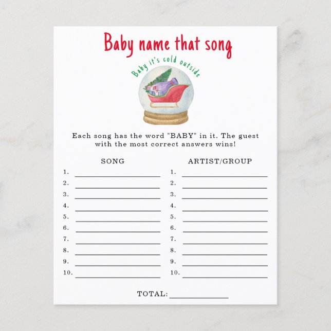 Kerst slee - Naam dat liedje baby shower spel (Voorkant)