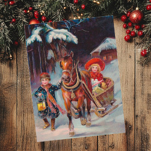 Kerst slee postkaart feestdagenkaart