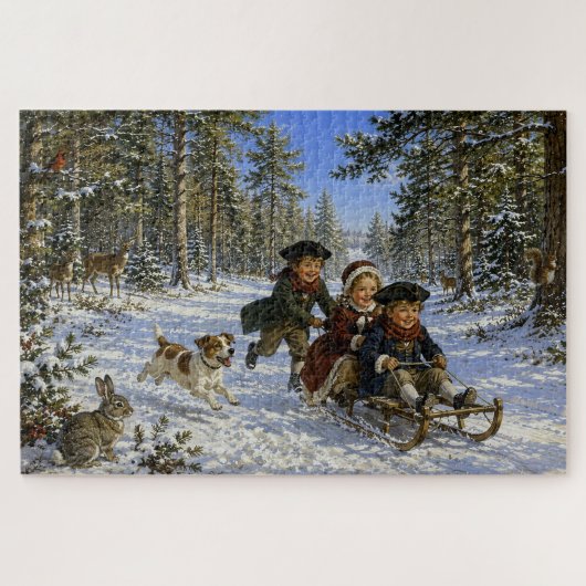 Kerst slee-rit door het bos legpuzzel (Horizontaal)
