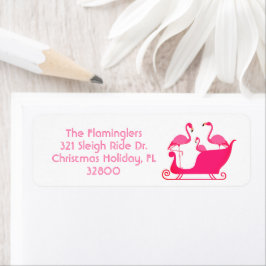Kerst slee-rit met flamingo's etiket