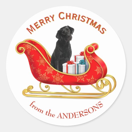Kerst slee zwart Labrador Retriever hond Ronde Sticker (Voorkant)