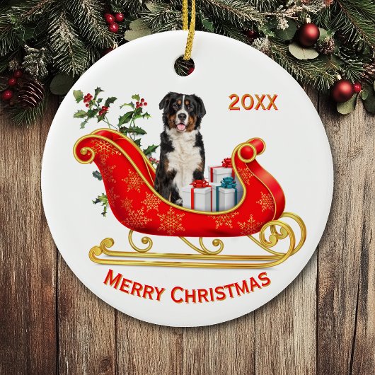 Kerst Sleigh Berner Sennenhond Keramisch Ornament