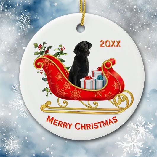 Kerst Sleigh Black Labrador Retriever Hond Keramisch Ornament