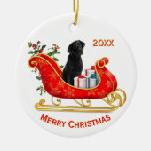 Kerst Sleigh Black Labrador Retriever Hond Keramisch Ornament (Voorkant)