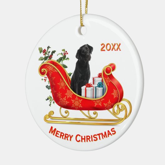 Kerst Sleigh Black Labrador Retriever Hond Keramisch Ornament (Links)