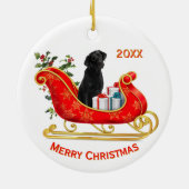 Kerst Sleigh Black Labrador Retriever Hond Keramisch Ornament (Achterkant)