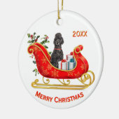 Kerst Sleigh Black Poedel Hond Keramisch Ornament (Links)
