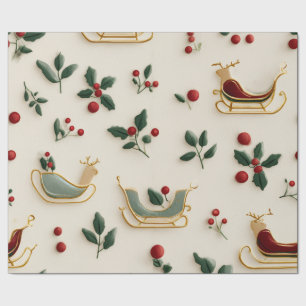 Kerst Sleigh en Holly Wrapping Paper   feestelijk Cadeaupapier