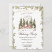 Kerst Sleigh Forest Gold Stars Vakantie Kaart (Voorkant)