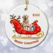 Kerst Sleigh Golden Retriever Dog Keramisch Ornament