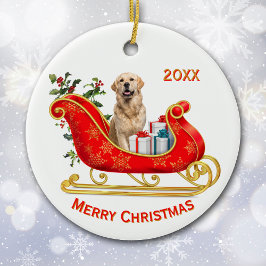 Kerst Sleigh Golden Retriever Dog Keramisch Ornament