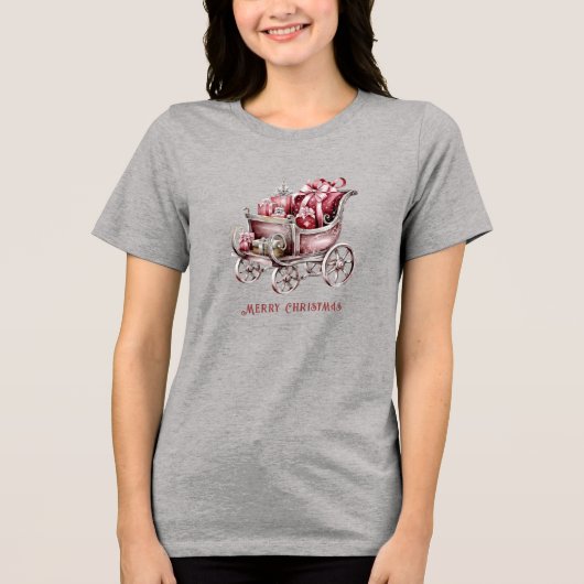 Kerst Sleigh Met Cadeaus Vakantie Vrouwen Tri-Blend Shirt (Voorkant)