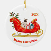 Kerst Sleigh Siamese Cat Keramisch Ornament (Achterkant)