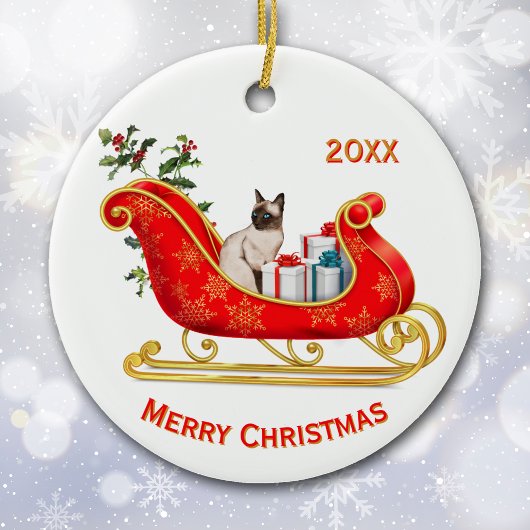 Kerst Sleigh Siamese Cat Keramisch Ornament