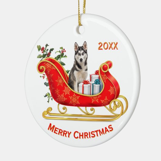Kerst Sleigh Siberische Husky Hond Keramisch Ornament (Links)