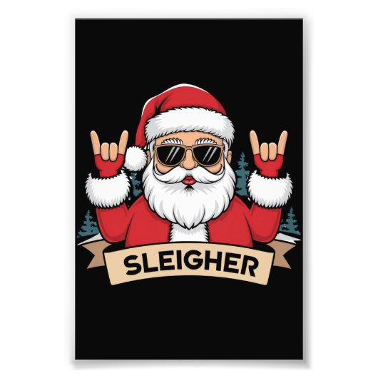 Kerst Sleigher Kerstman Rock Kerstmis Rocker Foto Afdruk (Voorkant)