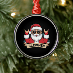 Kerst Sleigher Kerstman Rock Kerstmis Rocker Metalen Ornament